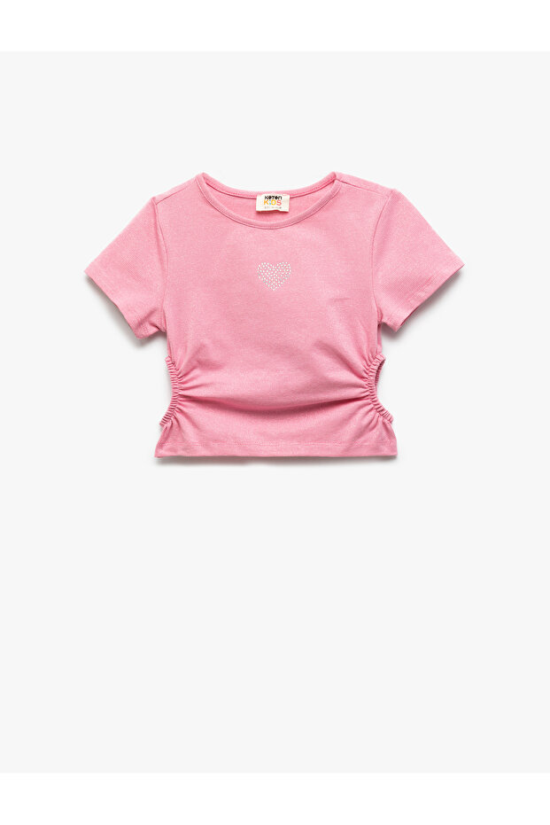 Window Detailed Crew Neck Short Sleeve Cotton Crop Blouse