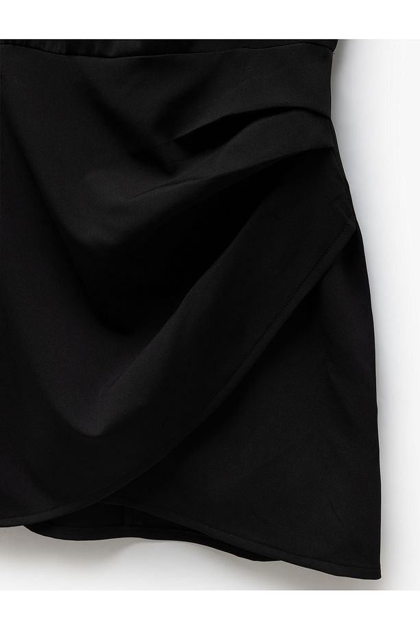 Drape Detaylı Kolsuz Degaje Yaka Kruvaze Mini Elbise - 6