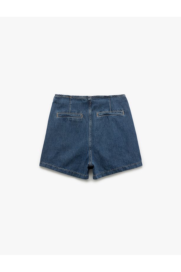 Pamuklu Bağlama Detaylı Mini Denim Şort Etek - 5
