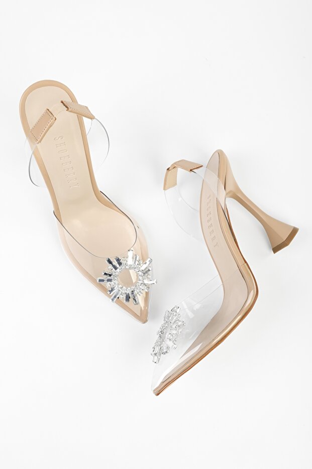 Klasszikus női sarkú cipő – átlátszó ékszerekkel díszített és stílusos - 7