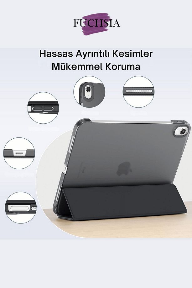 iPad Air 13 2025 M3 Çip Uyumlu Standlı Katlanabilir Fuchsia Smart Cover Tablet Kılıfı - 3