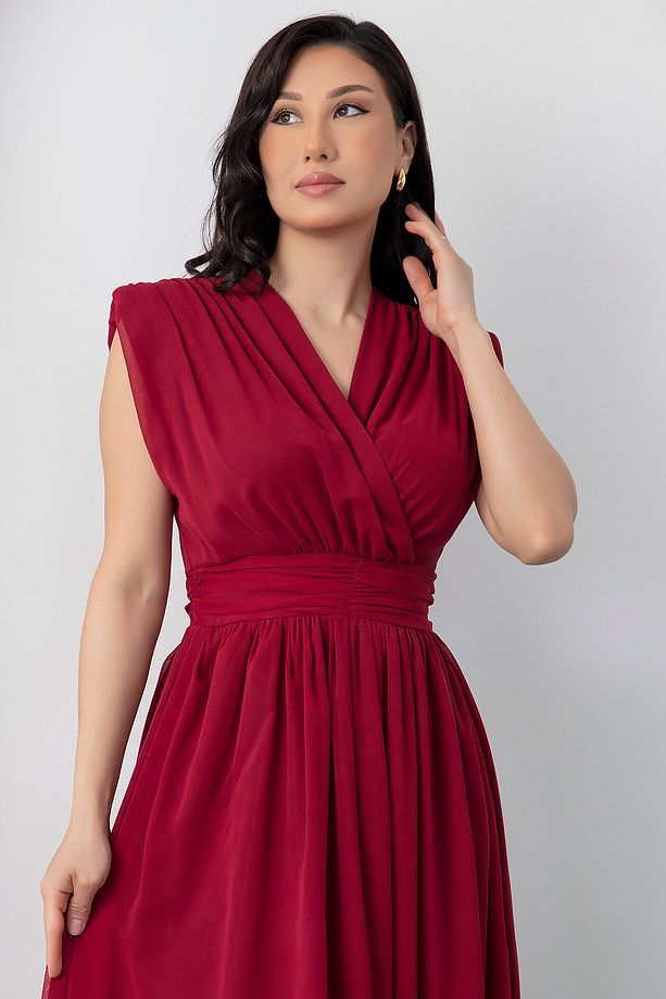 Kruvze Yaka Yırtmaçlı Şifon Elbise DKS1255 - 3