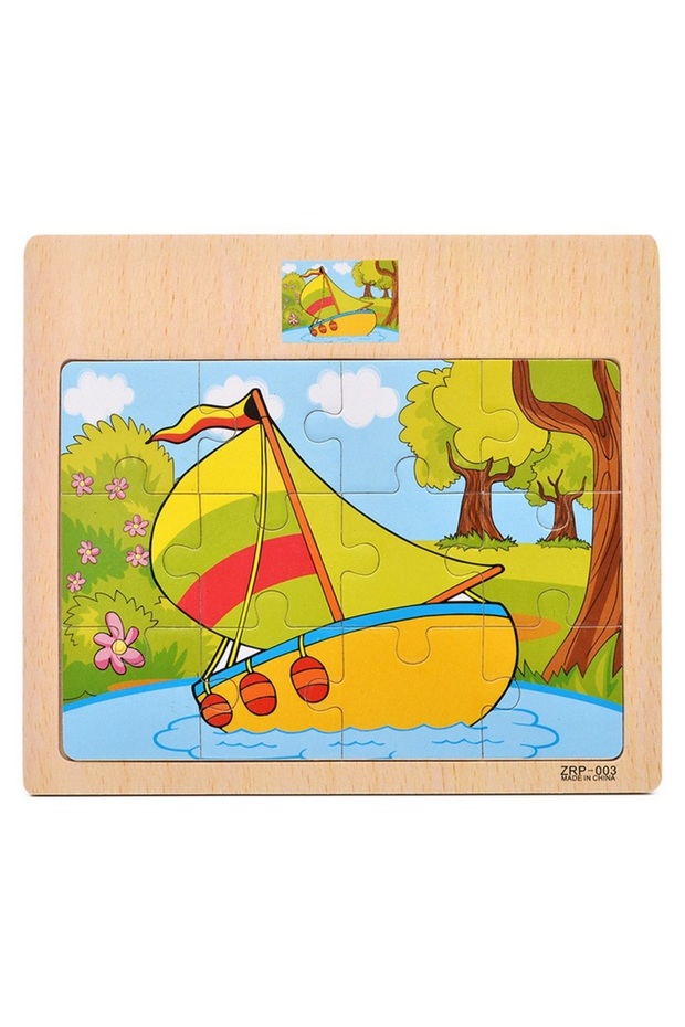 AB-6 Hot Sale 12/9 PCS Puzzles Wooden Kids Baby Wood Cartoon Vehicle Animals Learning Educational To