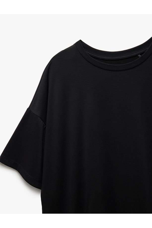 Modal Kumaş Oversize Kısa Kollu Bisiklet Yaka Spor Tişört - 6