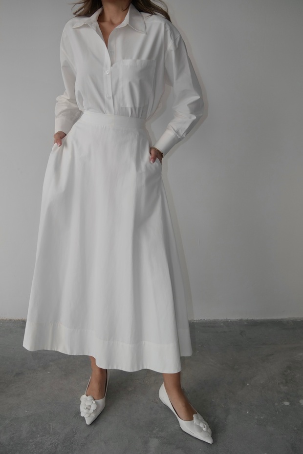 Poplin Kloş Cepli Etek - 2