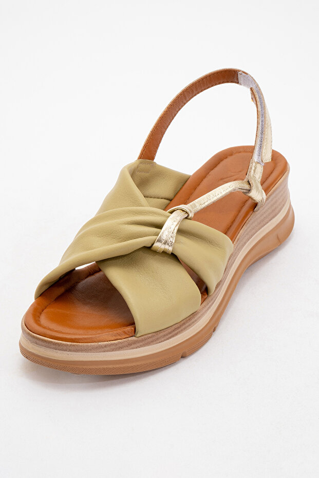 Senway Genuine Leather Sandals Green-Gold