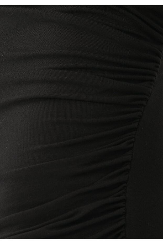 Yüksek Yaka Kırışık Midi Elbise - 4