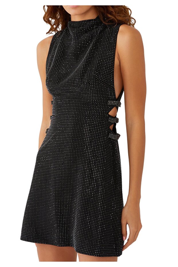 Rhinestone Detaylı Mini Elbise - 5