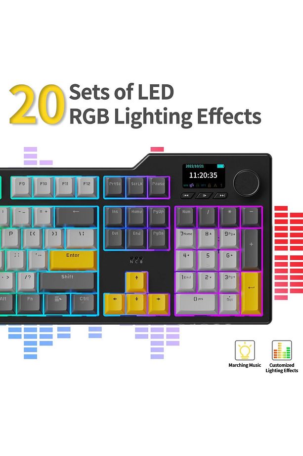 Ajazz AK35i V3 Kablosuz Mekanik Oyuncu Klavyesi-Gasket Gövde Yapısı TFT Ekranlı Mavi/Avakado Switch - 6