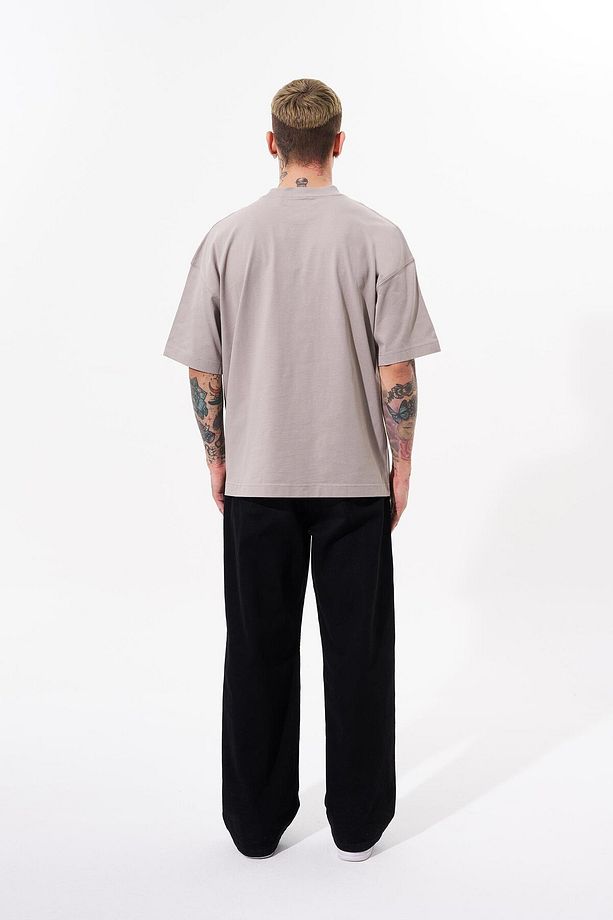 Erkek Basic Solid Color Pamuklu Oversize Gri Tişört - 7