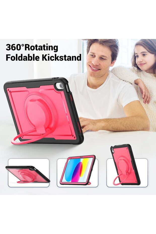 Apple iPad 10. Nesil 10.9 2022 Kılıf Handle Ring Yüzüklü Amour Tank Case Fuji A2696 A2757 A2777 - 5