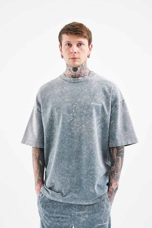 Erkek Luxury Basic Yıkamalı Oversize Ghost Spotted Tişört - 1