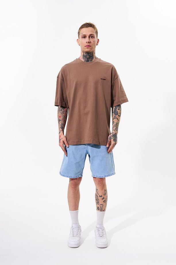 Erkek Basic Pamuklu Oversize Kahve Tişört - 5