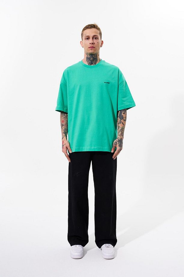 Erkek Solid Basic Pamuklu Oversize Yeşil Tişört - 6