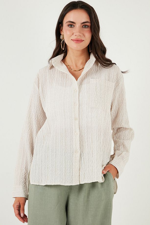 Regular Fit Tek Cepli Önü Kısa Arkası Uzun Krinkıl Gömlek GÖMLEK 6772752 - 6