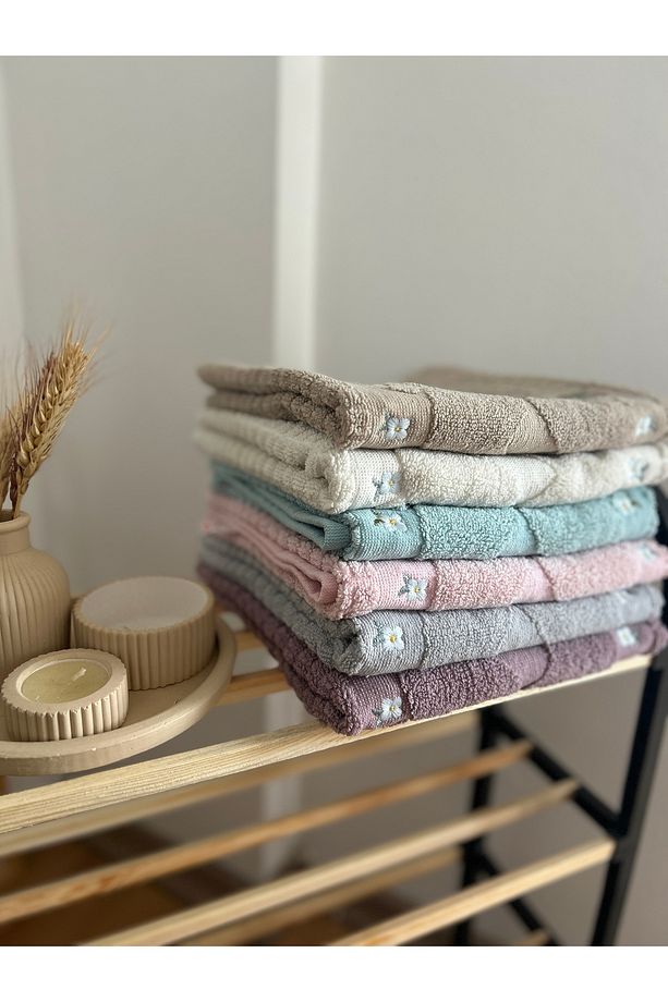 %100 pamuklu çiçek işlemeli ayak havlusu 1 adet (50x70cm) pembe renk - 3