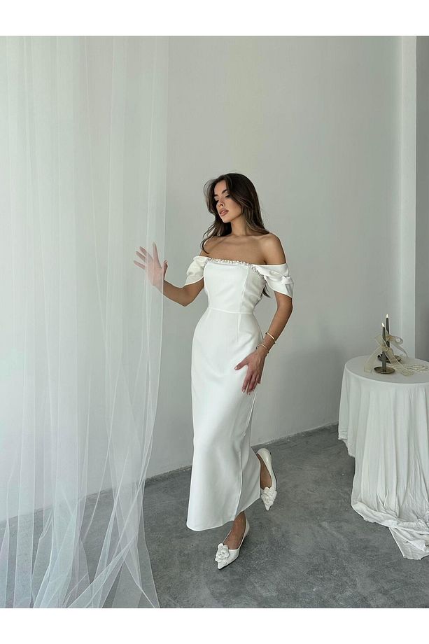 Elenor Uzun Atlas Elbise - 4