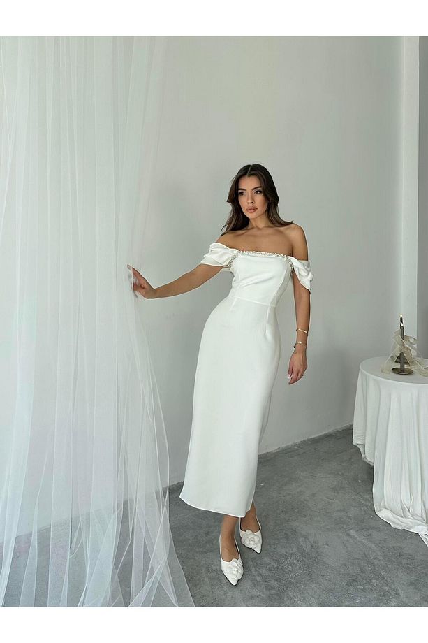 Elenor Uzun Atlas Elbise - 1