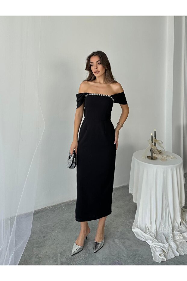 Elenor Uzun Atlas Elbise - 1