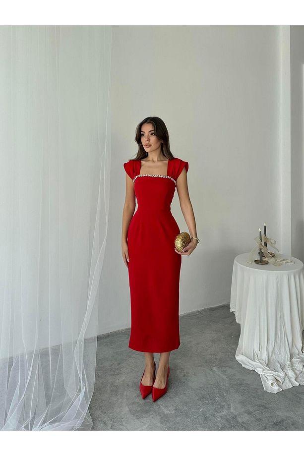 Elenor Uzun Atlas Elbise - 1