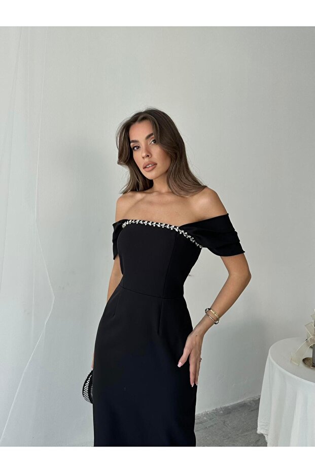 Elenor Uzun Atlas Elbise - 5