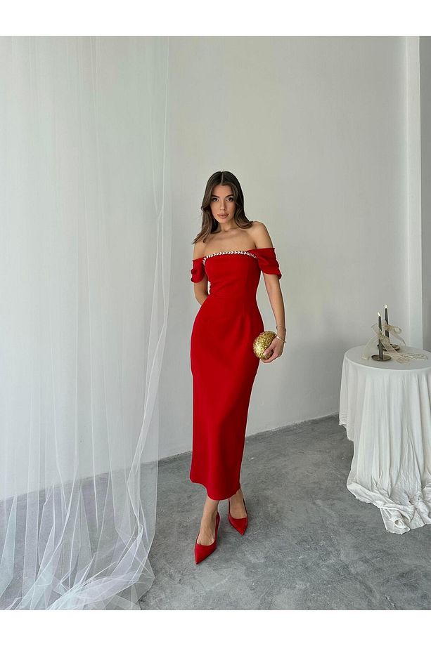 Elenor Uzun Atlas Elbise - 4