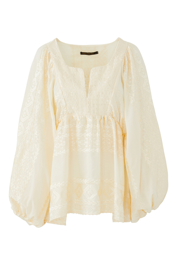 Embroidered Balloon Sleeve Blouse