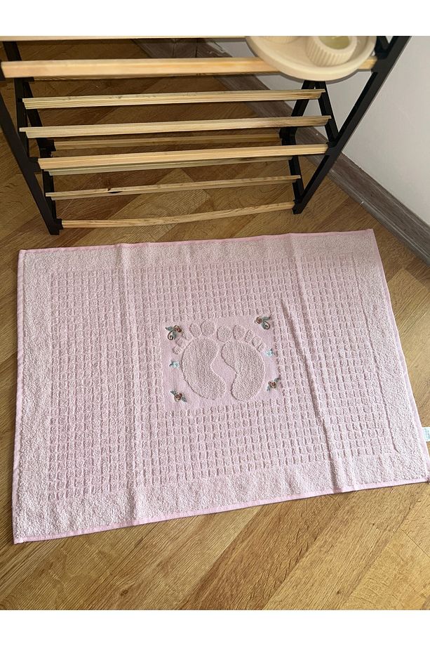 %100 pamuklu çiçek işlemeli ayak havlusu 1 adet (50x70cm) pembe renk - 2