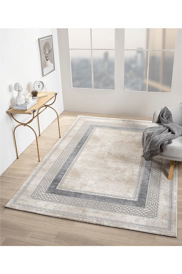 Echo Krem Yumuşak Doku Salon Oturma Odası Mutfak Çocuk Odası Halısı - 3