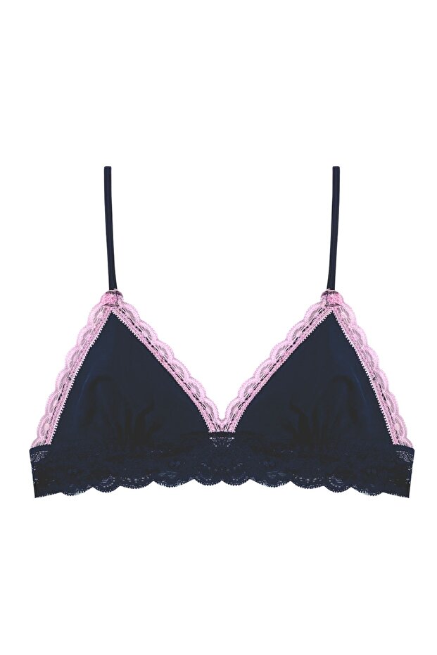 Lacivert Dekoltesi Pembe Dantel Detaylı Micro Bralet DS200475BR - 2