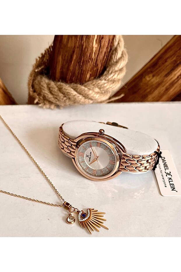 Şık Çelik Kordon Simli Kadın Kol Saat+Çelik Kolye - 1