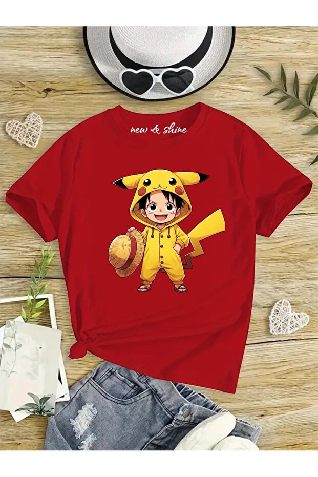 Pikachu Costume Luffy Printed Oversized Children's T-Shirt