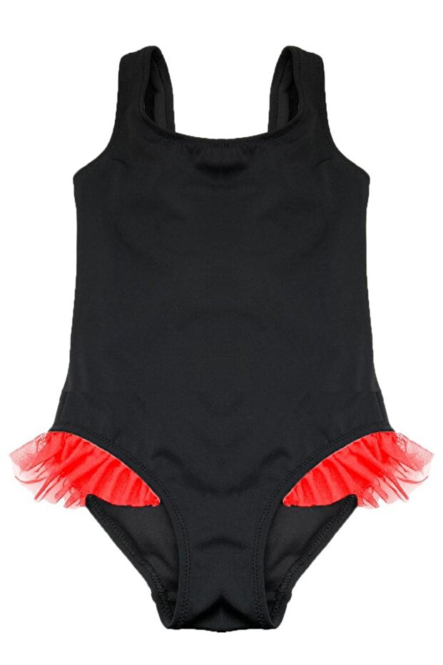 Black Red Frill Detailed Girl's Swimsuit Db200618cm