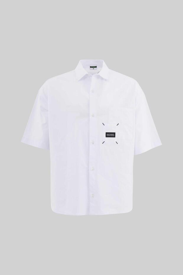 Erkek Labeled And Technical Stitched Beyaz Gömlek - 1