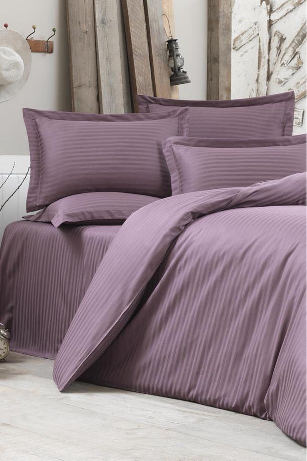 Çeyiz Diyarı Stripe Tek Kişilik PollySaten Nevresim Takımı Lila - 1