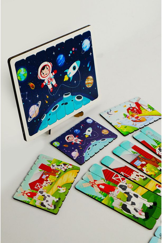 Ahşap Çubuk Puzzle, 3lü Set Puzzle, , Montesorri Puzzle ÇB303 - 4