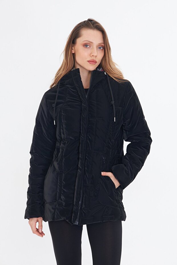 KAPÜŞONLU SİYAH MONT - 5