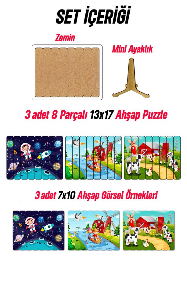 Ahşap Çubuk Puzzle, 3lü Set Puzzle, , Montesorri Puzzle ÇB303 - 5