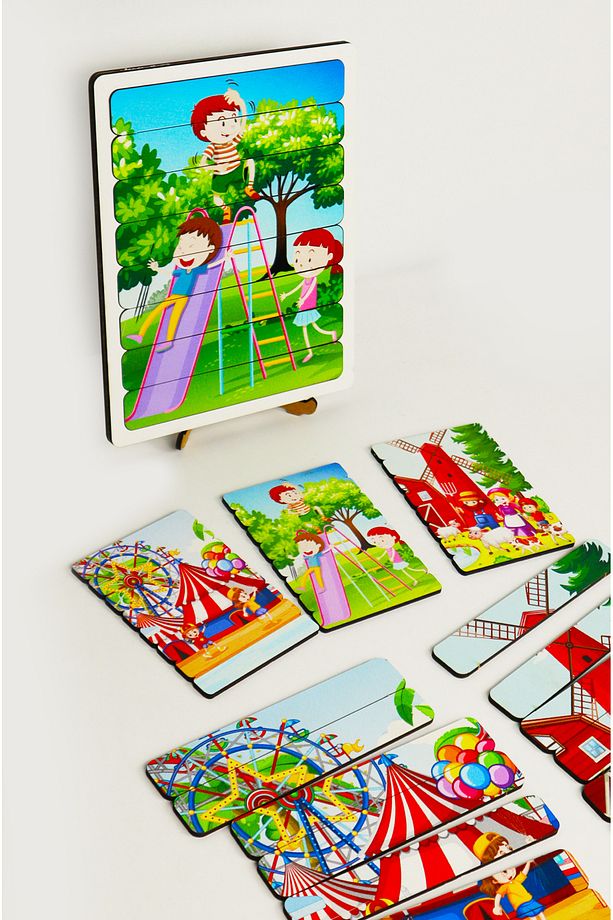 Ahşap Çubuk Puzzle, 3lü Set Puzzle, Lunapark Puzzle, Montesorri Puzzle ÇB301 - 2