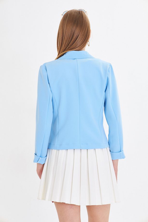 Kadın Bebe Mavi Tek Düğmeli Crop Ceket ARM-22Y001237 - 5