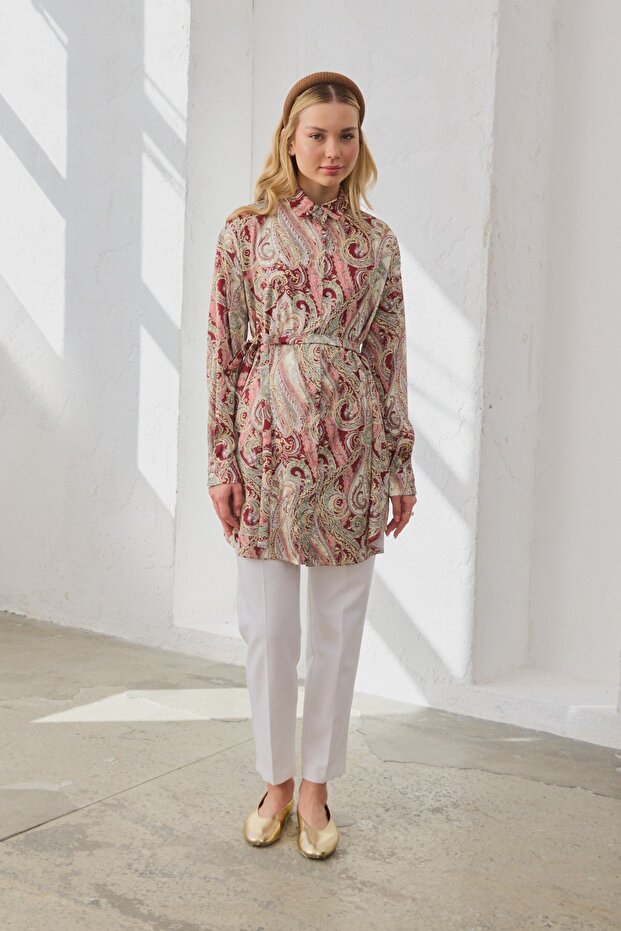 Desenli Gömlek Bordo - 8