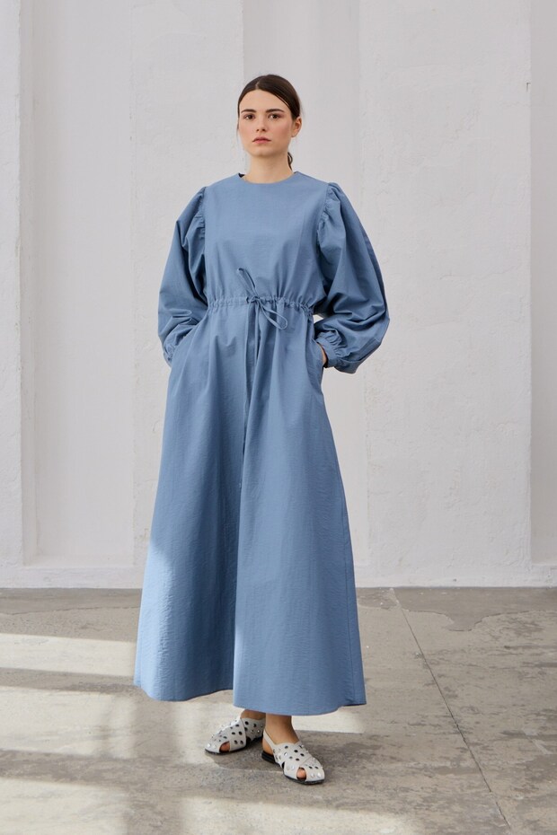 Cotton Shirred Dress Indigo