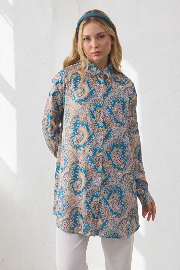 Desenli Gömlek İndigo - 5