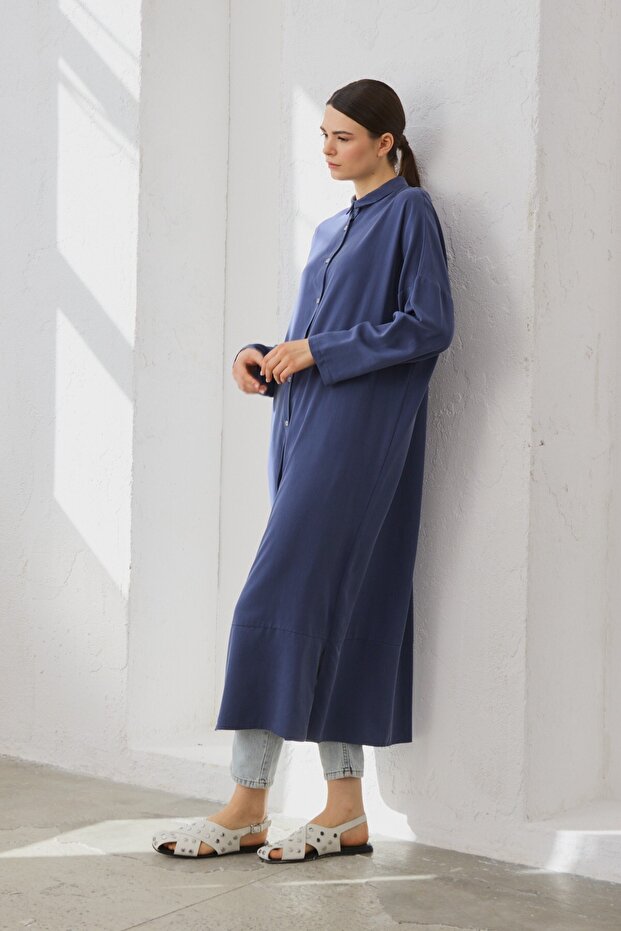 Oversize Gömlek Lacivert - 6