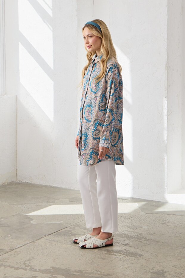 Desenli Gömlek İndigo - 3