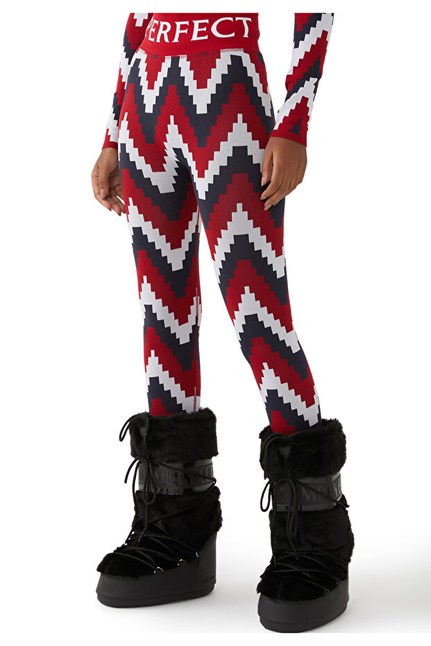 Chevron Desenli Yüksek Bel Tayt - 5