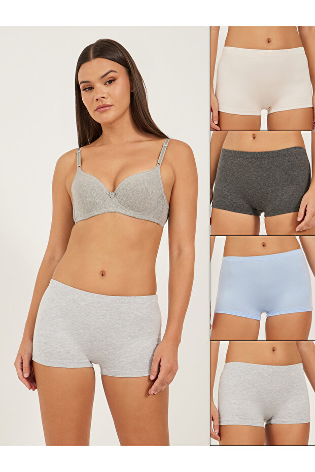 Pack of 4 - Solid Elasticated Waistband Boyshorts