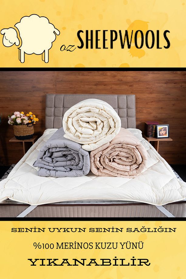 Yazlık İnce Tek Kişilik Yün Yorgan %100 Merinos Kuzu Yünü %100 Pamuk Kumaş Yıkanabilir  Dolgu 1.3 kg - 6