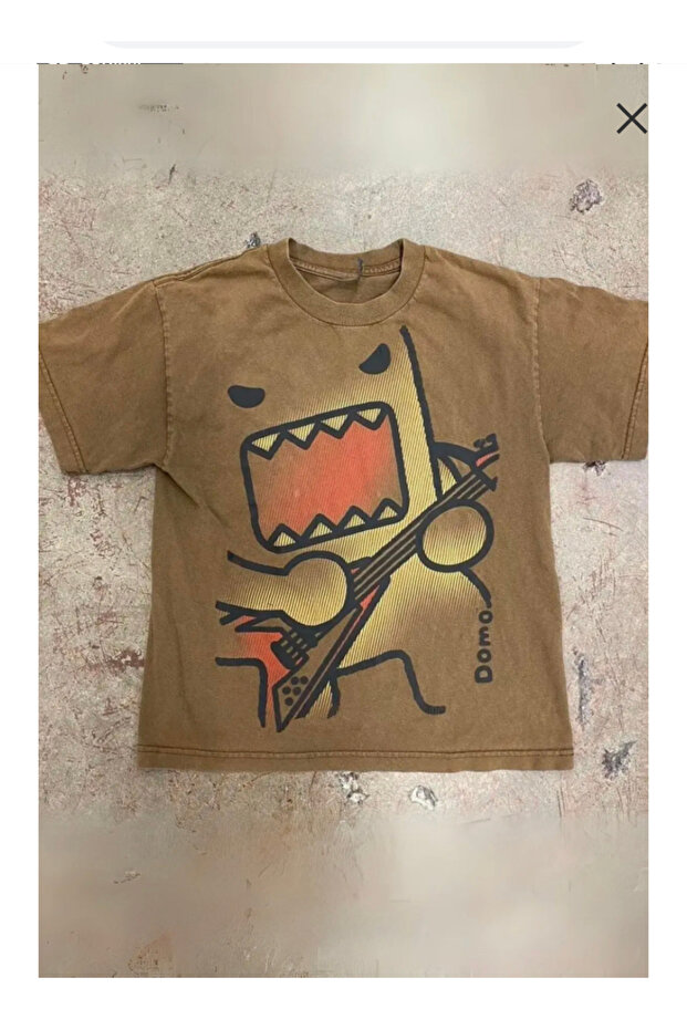 Domo Cat Panic Caricature Unisex Brown T-Shirt