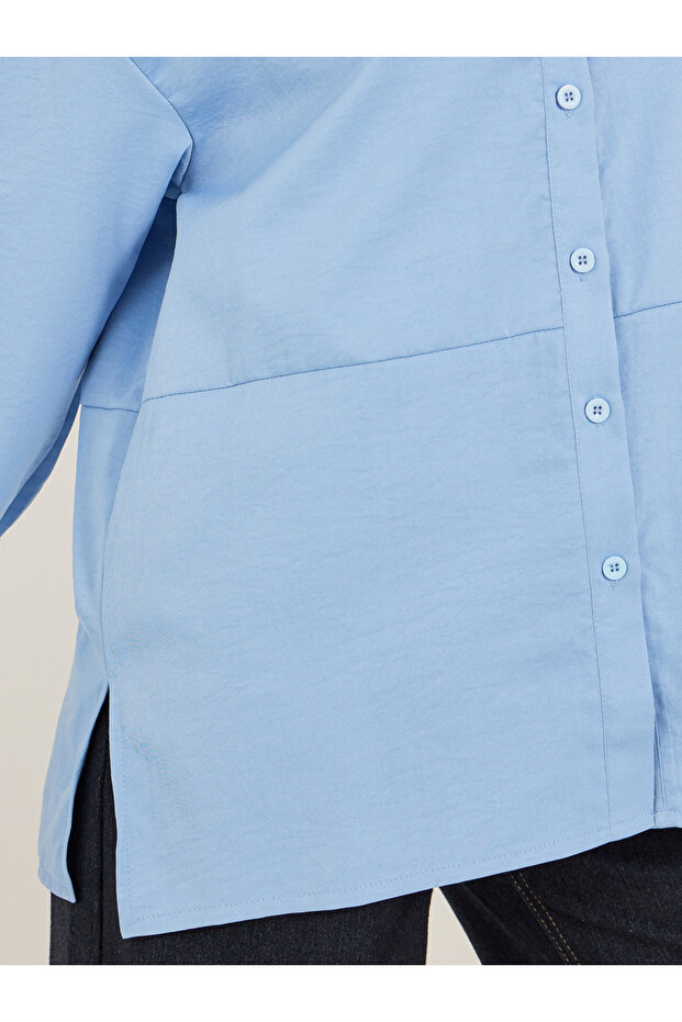 قميص طويل سادة كبير الحجم بياقة واسعة - 4